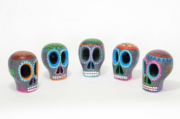 hand carved, hand painted black mexican skull