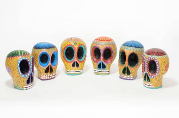 beautiful hand-carved, hand painted colourful Mexican skulls, known as Calaveras. Extraordinary Mexican art from MexArt in London, UK